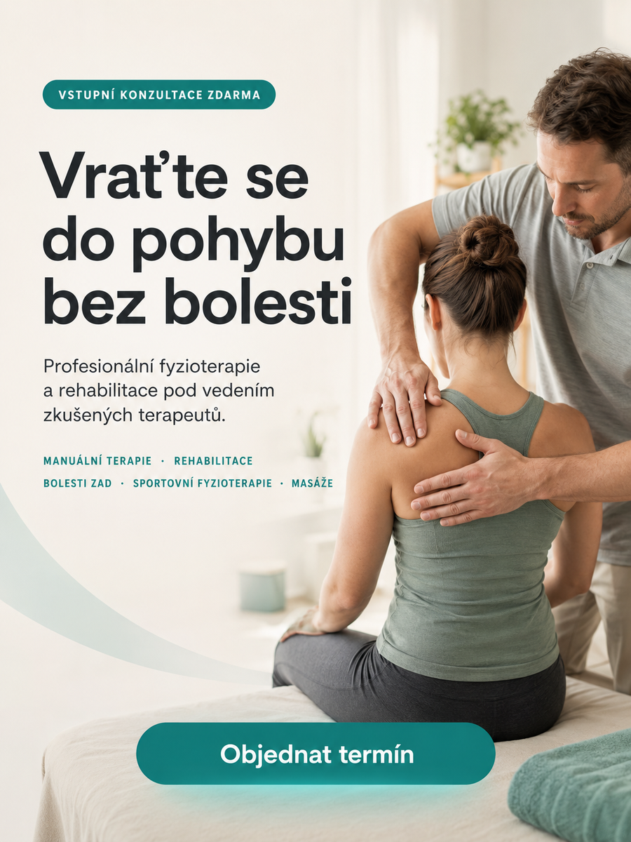 Banner fyzioterapie — Vraťte se do pohybu bez bolesti s tlačítkem Objednat termín